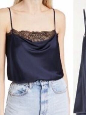 CAMI NYC Romy Silk Lace Trim Bodysuit in Navy Blue - Size S